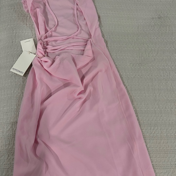 Peppermayo Pale Pink Slip Maxi Dress with Floral Strap - Picture 4 of 9